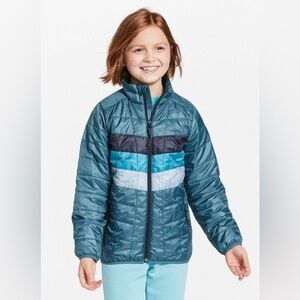 LL Bean PrimaLoft Packaway Jacket in Sail Blue Stripe, Kid’s size Medium